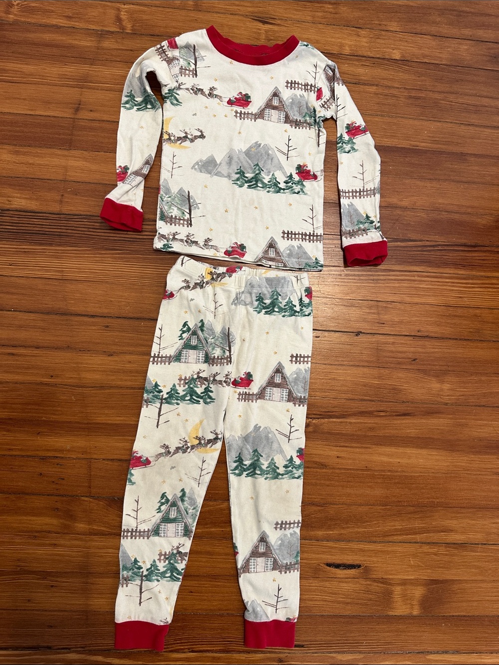 Burt's Bees Cream Woodland Pajama Set with Red Trim